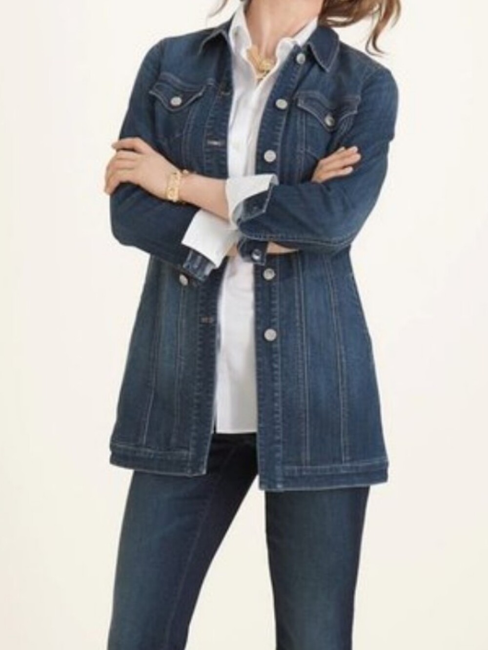 Chico's Navy Blue Elongated Denim Jacket